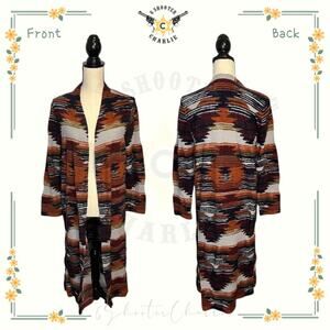 Lucky Brand Women's Size Large Aztec Print Open Front Duster Sweater